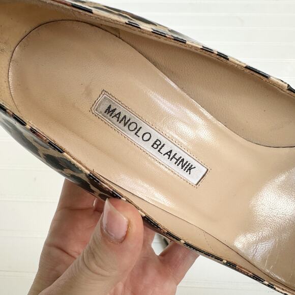 Manolo Blahnik Leopard Print Patent Leather Stiletto Pumps Heels 39.5 90mm - Picture 4 of 11